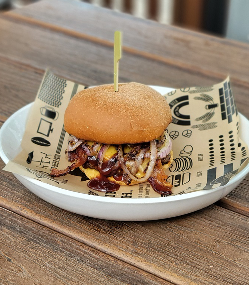 Coffee-Rubbed Bacon Burger Buffalo Bleu burger